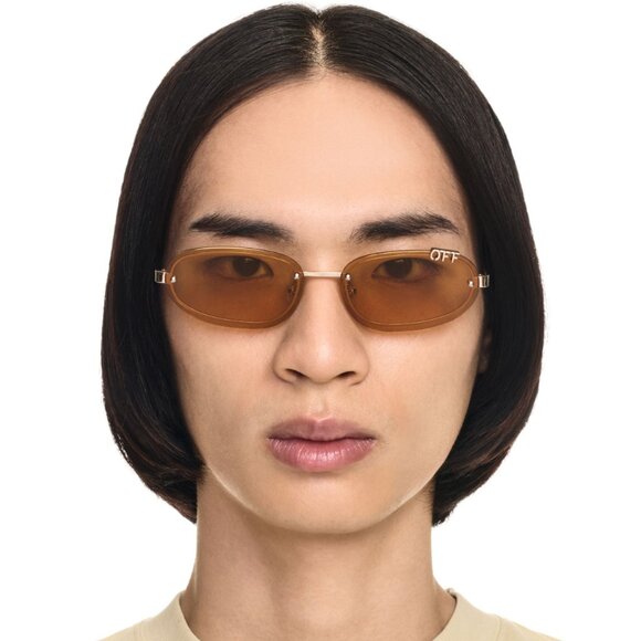 NEW OFF-WHITE OERI13M MIAMI 7664 SUNGLASSES UNISEX OVAL BROWN GOLD - Picture 1 of 13
